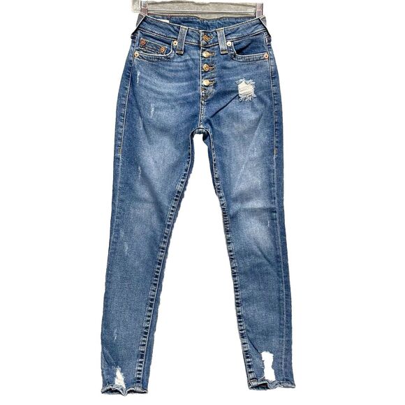 True Religion Jennie Curvy High Rise Skinny Women's Distressed Jeans Size 27 - Picture 2 of 9